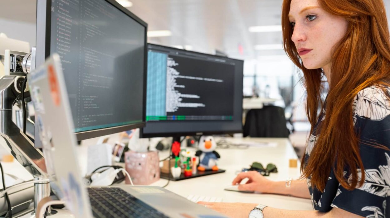 woman working on computer low code development platform