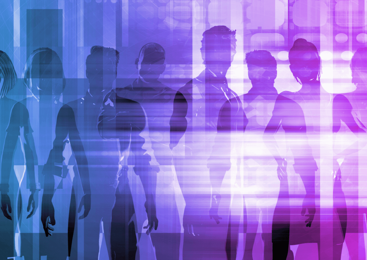 abstract image with group of employees standing.