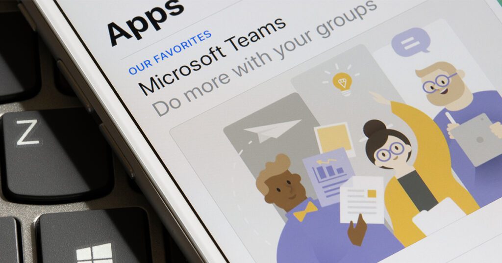 Microsoft teams in App store shown on Mobile screen