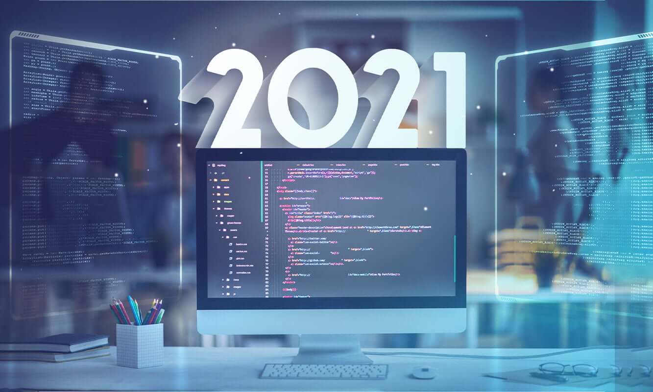 2021 written top of the screen. Application development year in review