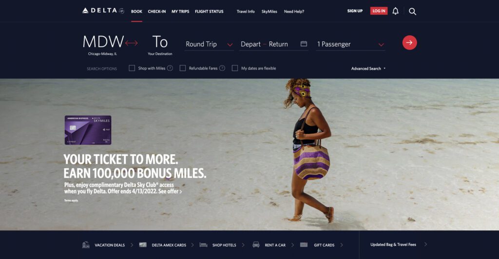web page design of Delta